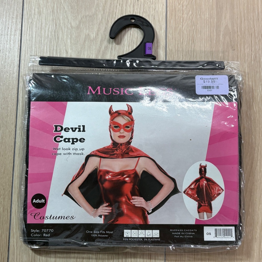 Music Legs Halloween Red Devil Cape Wet Look Zip Up Hooded Cape with Mask OSFM